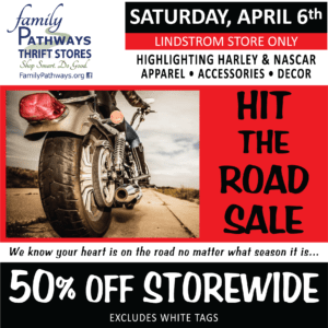 Hit the Road Sale at Lindstrom Thrift Store April 6