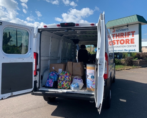 Donation bus filled with items