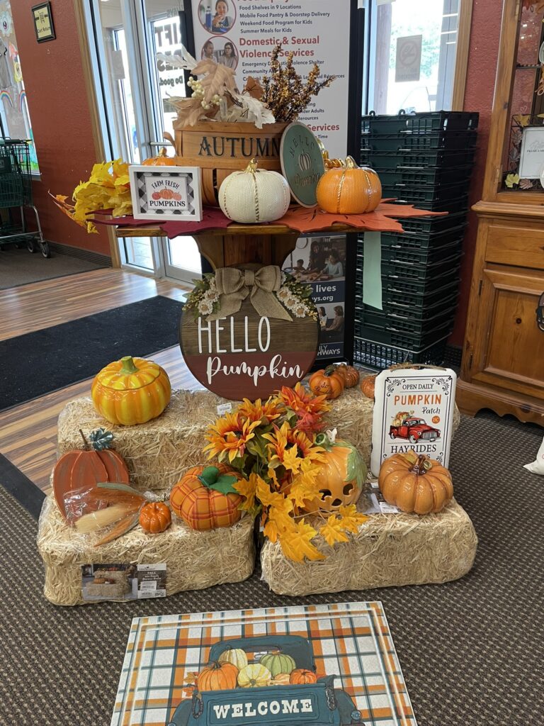 Fall and harvest merchandise on display